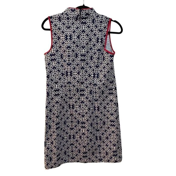 Eliza J Dress Womens 4 Blue Geometric Sleeveless Collared Shift Red Trim Knit - Picture 4 of 6